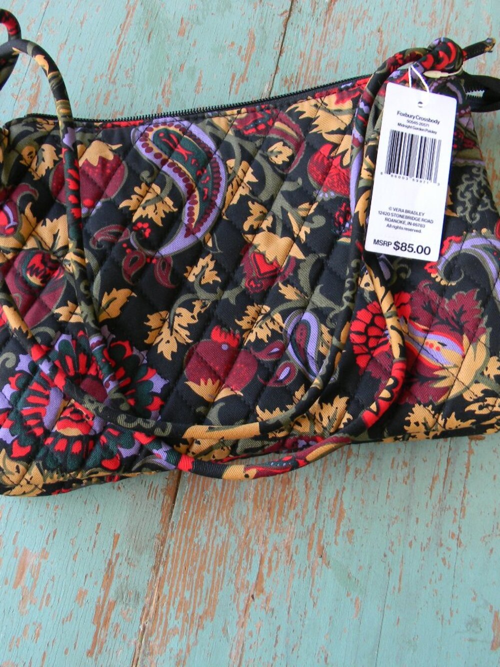 NWT VERA BRADLEY FOXBURY CROSSBODY MIDNIGHT GARDEN PAISLEY $85